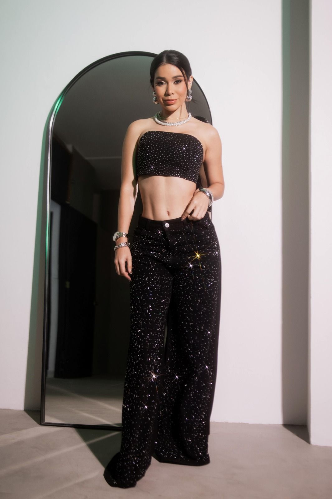 Pantalón jeans  oversize  con brillos😍