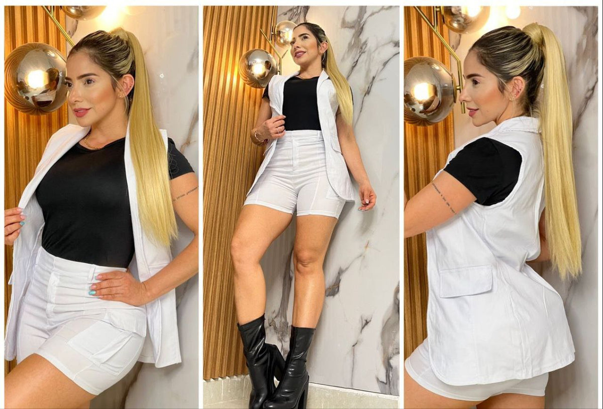 Short camiseta y chaleco largo 2121