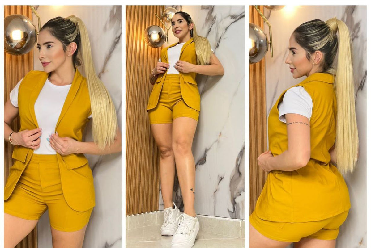 Short camiseta y chaleco largo 2121
