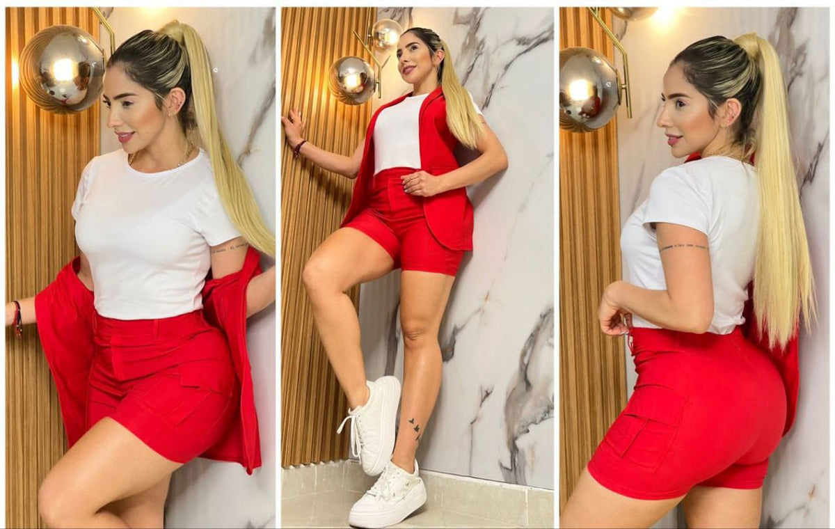 Short camiseta y chaleco largo 2121