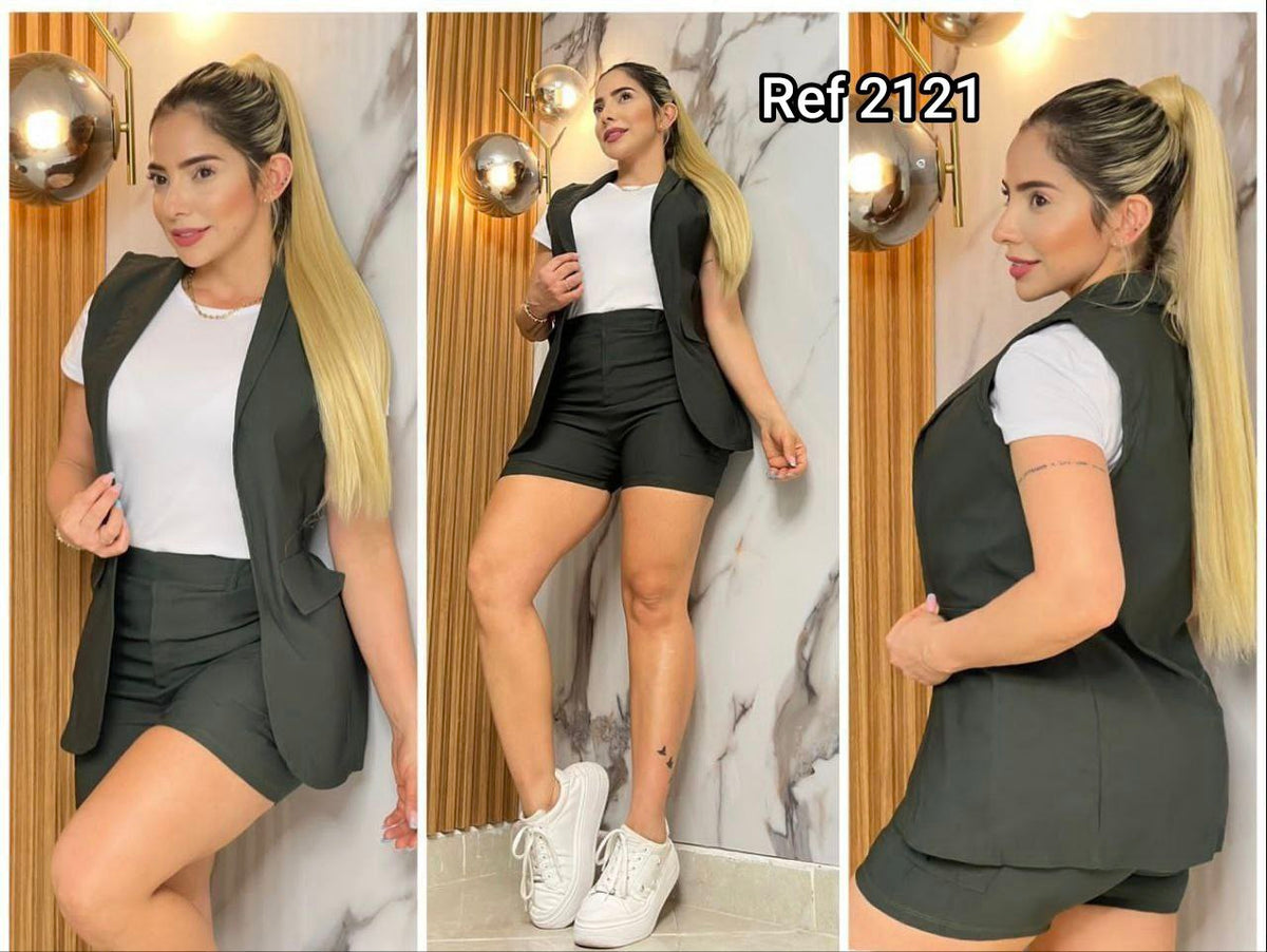 Short camiseta y chaleco largo 2121