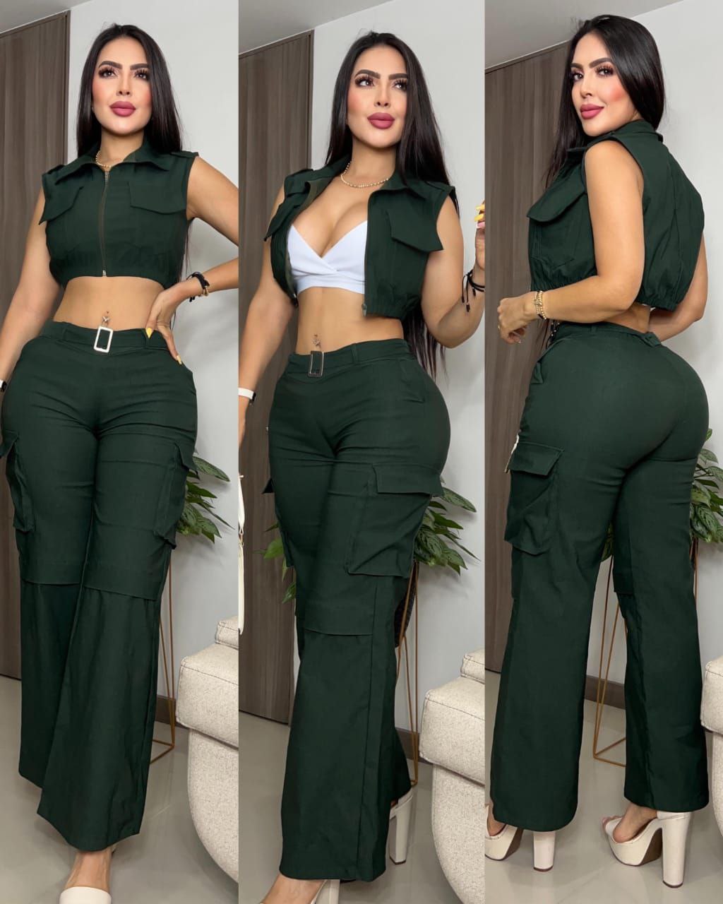 Conjunto top , chaleco y pantalón 2189