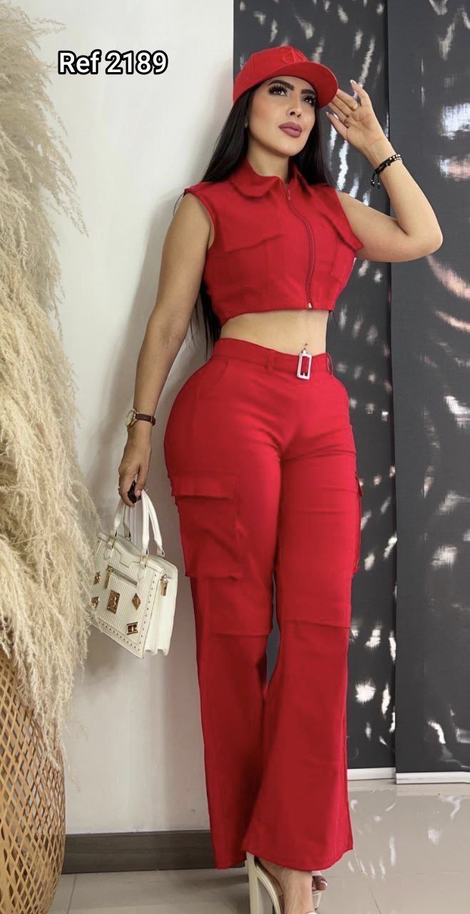 Conjunto top , chaleco y pantalón 2189