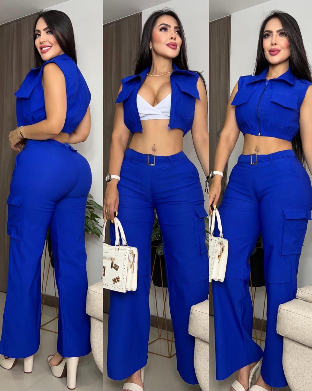 Conjunto top , chaleco y pantalón 2189