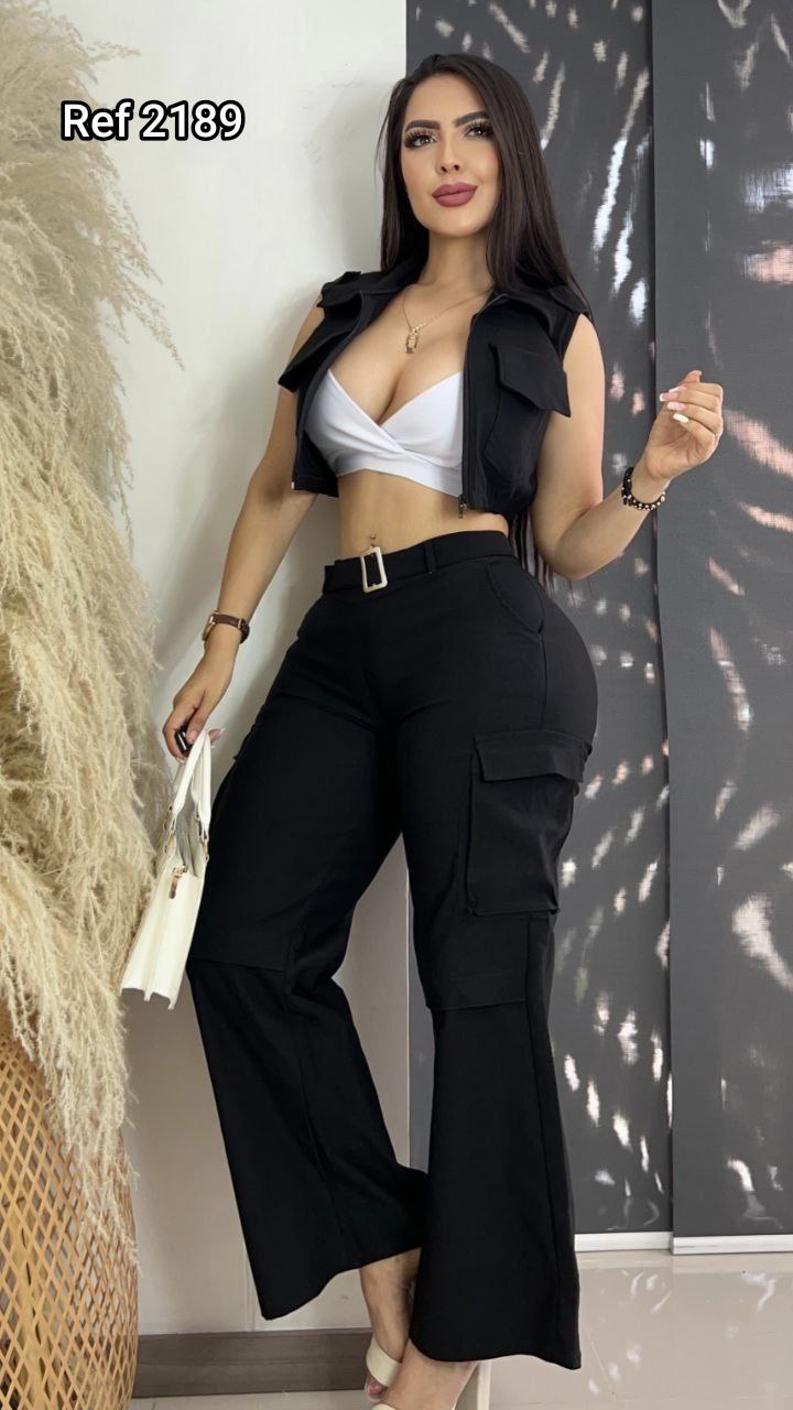 Conjunto top , chaleco y pantalón 2189
