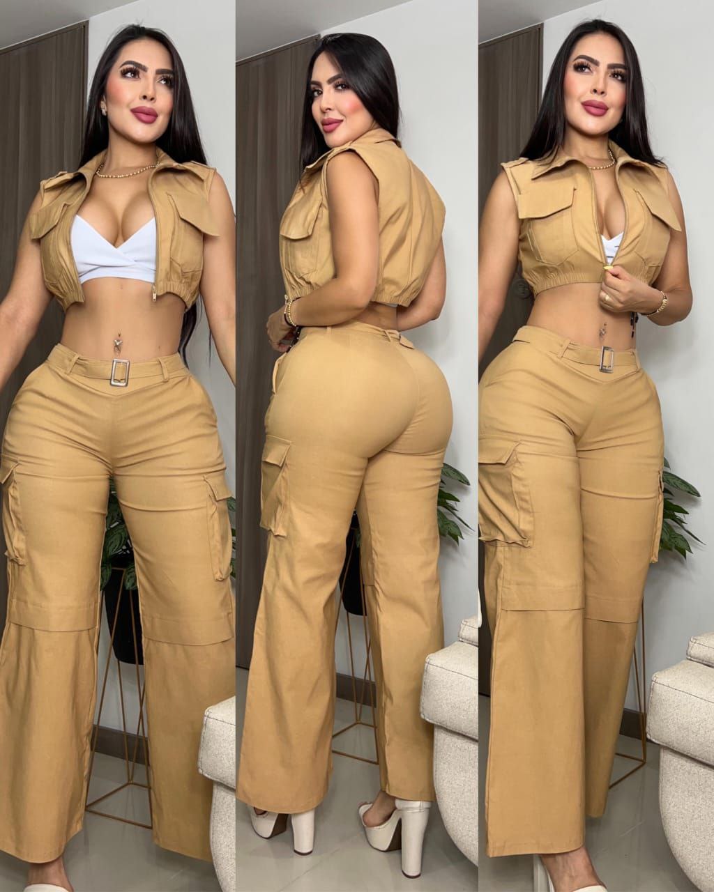 Conjunto top , chaleco y pantalón 2189