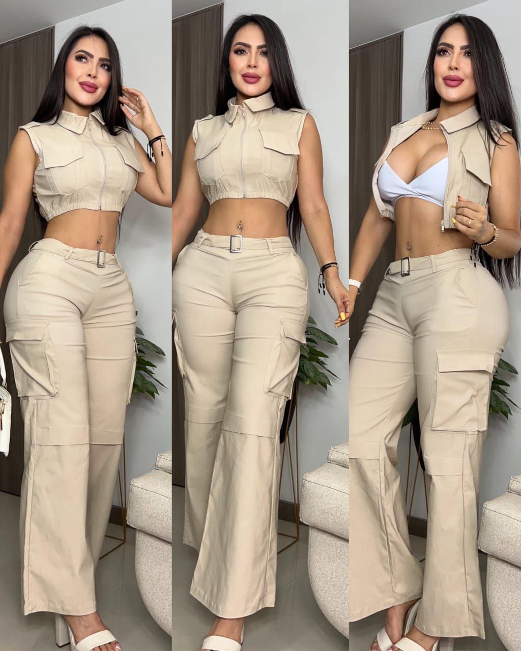 Conjunto top , chaleco y pantalón 2189