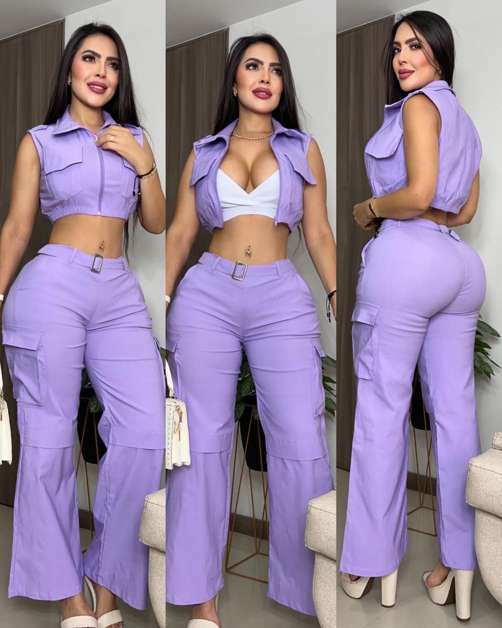 Conjunto top , chaleco y pantalón 2189