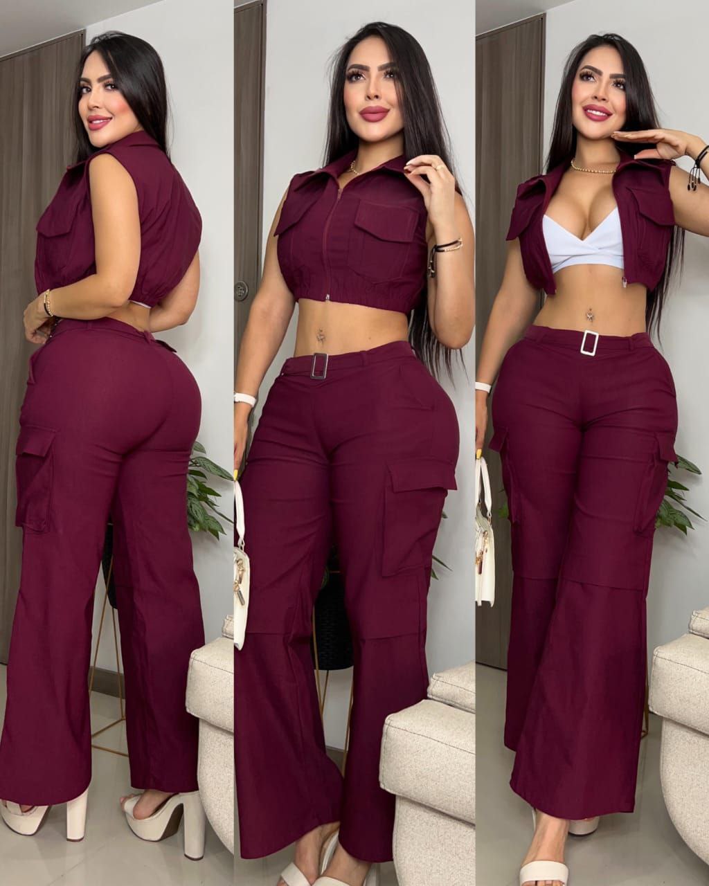 Conjunto top , chaleco y pantalón 2189