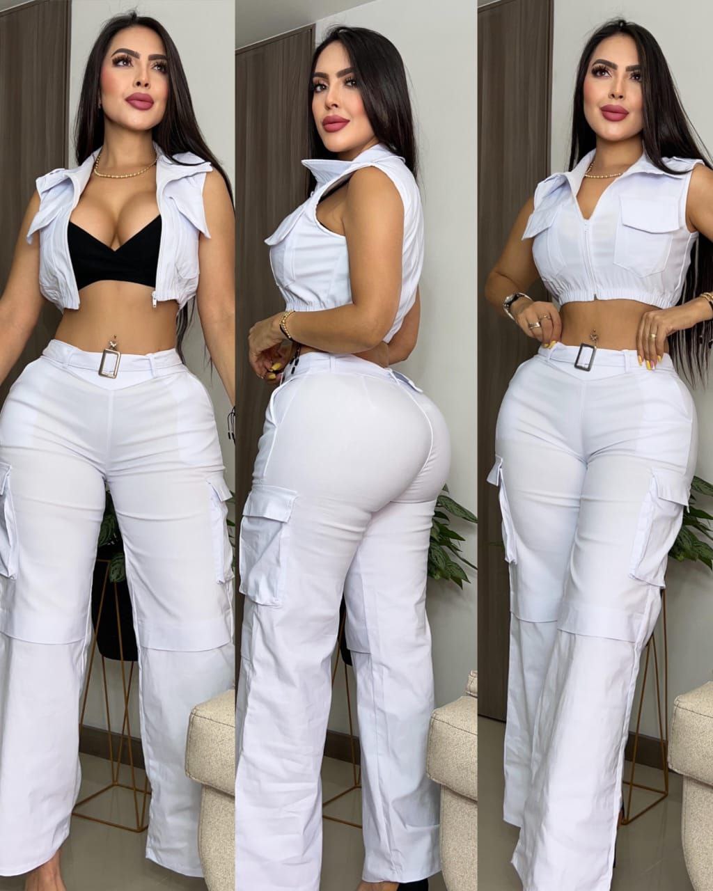 Conjunto top , chaleco y pantalón 2189