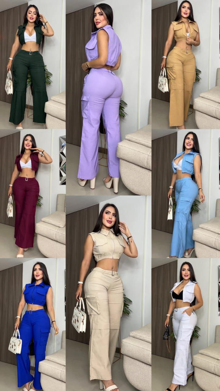 Conjunto top , chaleco y pantalón 2189