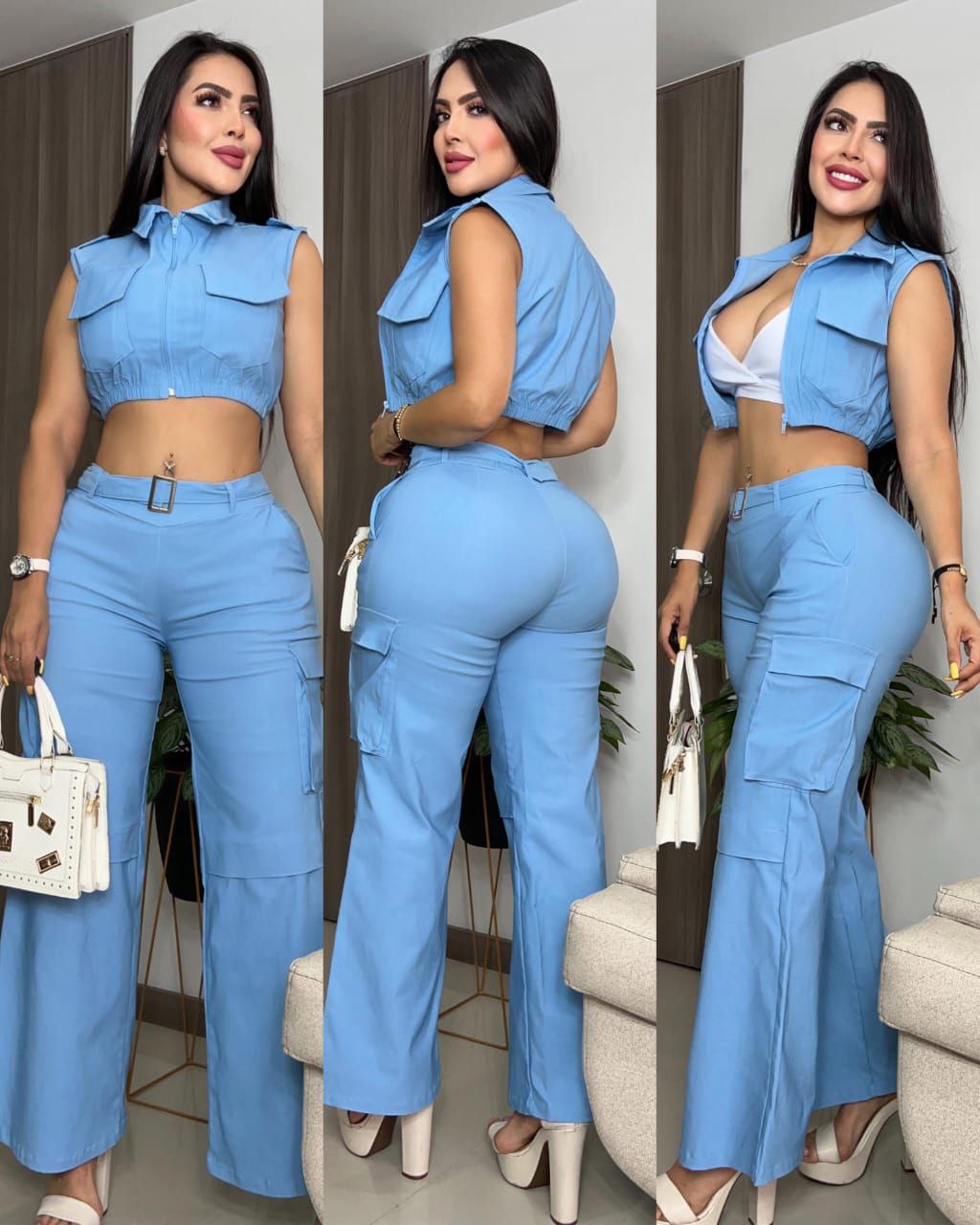 Conjunto top , chaleco y pantalón 2189