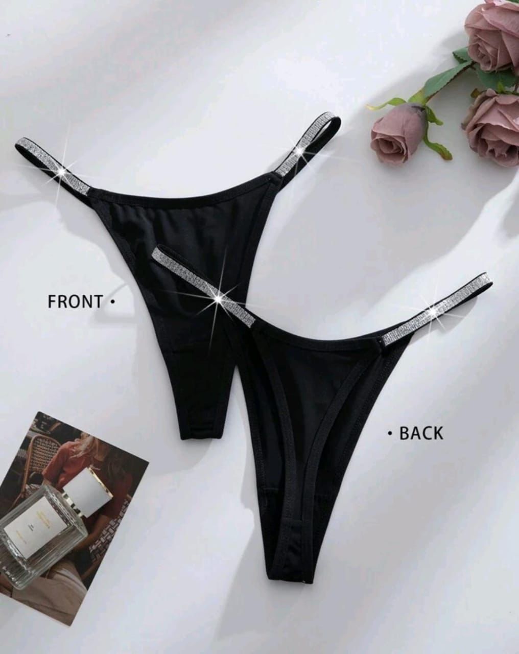 🖤 Panty negro sexy con tiras brillantes 🖤 talla s