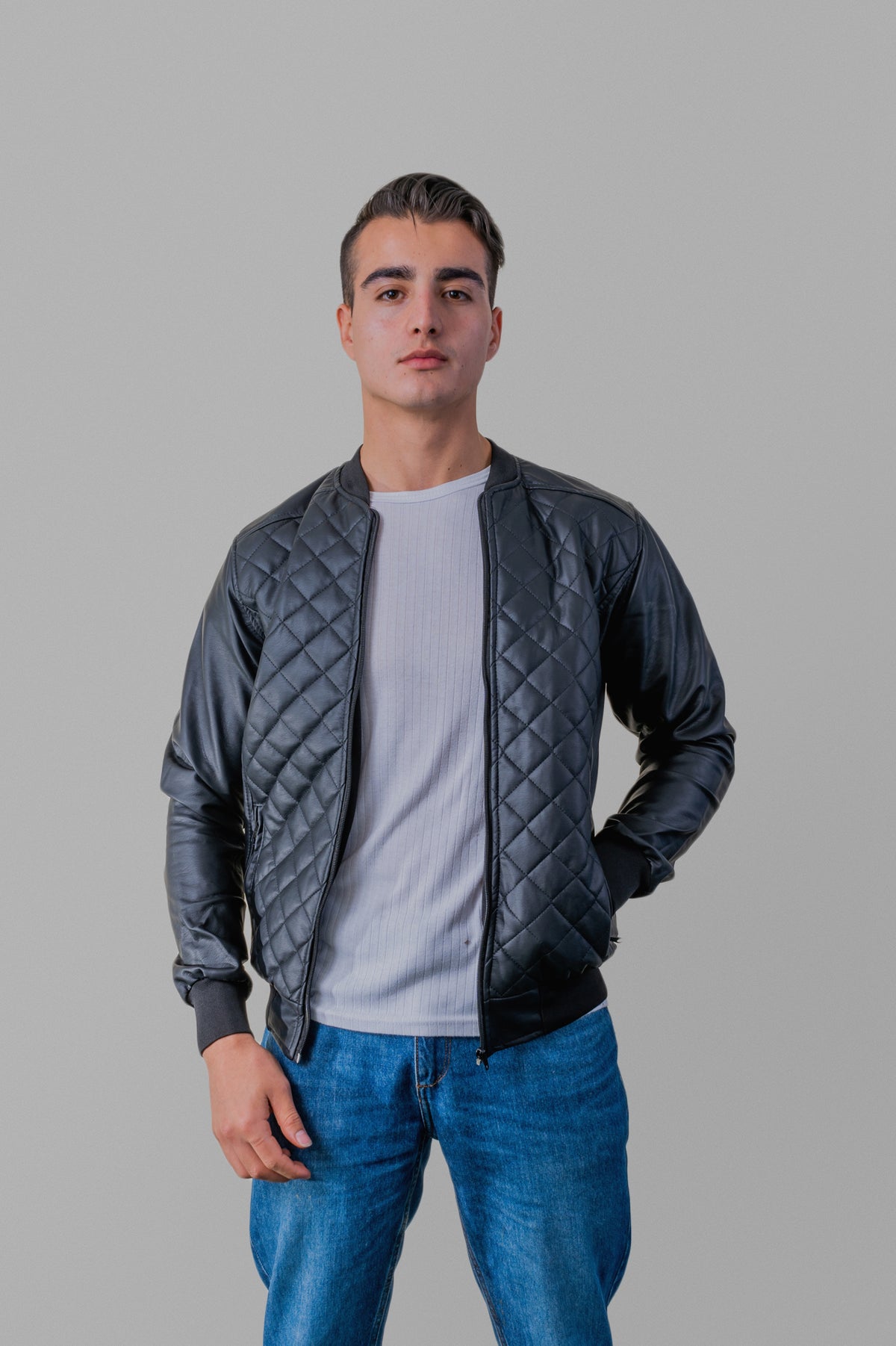 Chaqueta cuero textil piloto